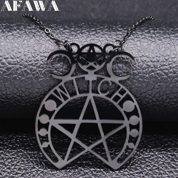 

pendant necklaces fashion witchcraft pentagram stainlessÂ steel chain necklace women black color & pendants jewelry collares n19669, Silver
