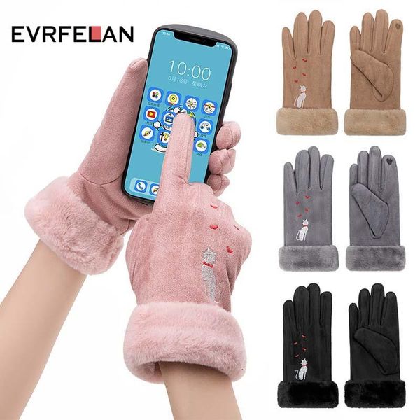 

evrfelan touch screen gloves for women thick warm soft women' wrist gloves winter ski mittens for ladies high quality, Blue;gray