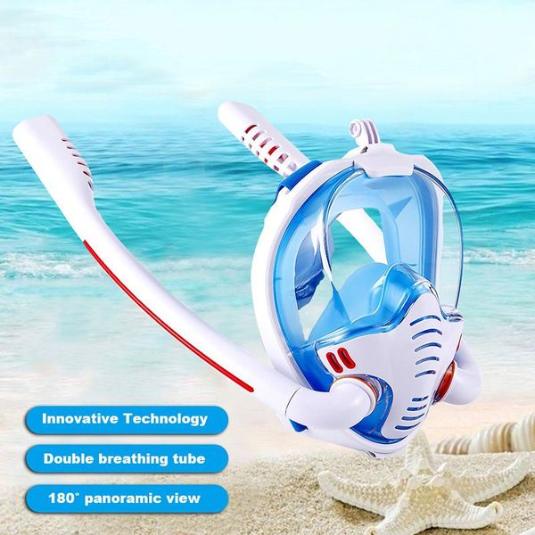 

scuba diving equipment double respirator snorkeling diving mask full face dry style swimming snorkel set underwater accessories