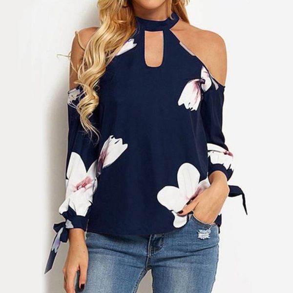 

women chiffon shirt blouse off shoulder printing blouse women 2020 casual long sleeve ladies ropa de mujer1, White