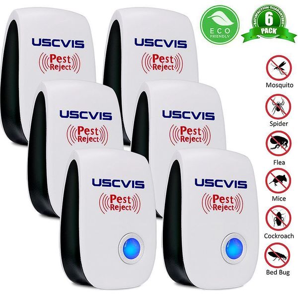 6 PCS Ultrasonic Pest Repeller Mosquito Assassino de Pragas de Pragão Repelente Eletrônico Barata Repelente Flies Roastent US / UK / UE Plug Y200106