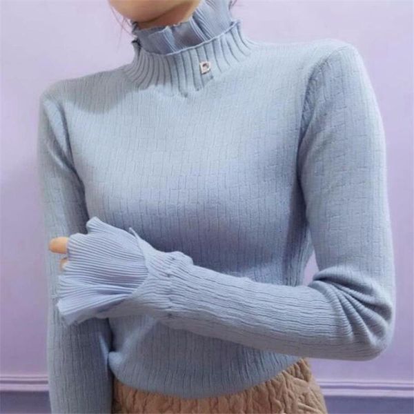 

ruffled collar autumn winter women pullovers sweater knitted elasticity casual jumper fashion slim winter warm female sweaters, White;black
