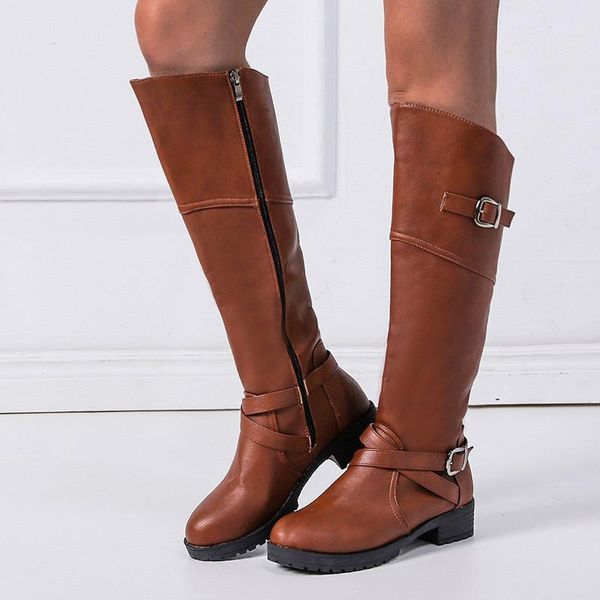 

2021 luxury women boots shoes low heels boots ladies fashion autumn winter round toe knee-high women's botas de mujer new1, Black