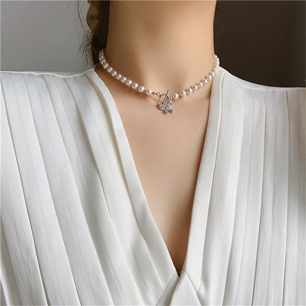 

new elegant pearl choker necklaces for women crystal butterfly pendant necklaces weddings jewelry party gifts 2020 new arrival, Golden;silver