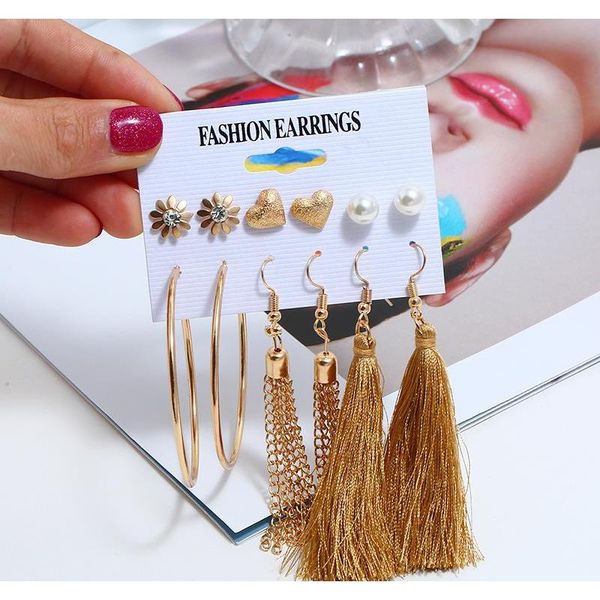 

new hoop large earrings european american exaggerated tassel earrings pearl heart cz stud round earrings dou wmthly footballshoe, Golden;silver