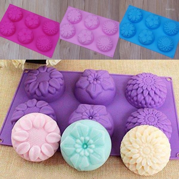 

6 cavity flower 3 types shaped silicone diy handmade soap candle cake mold supplies1