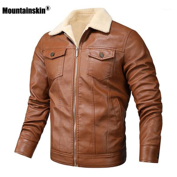 

mountainskin men's leather jacket winter autumn thick motorcycle pu leather jacket slim fit bomber coat male 5xl sa9431, Black