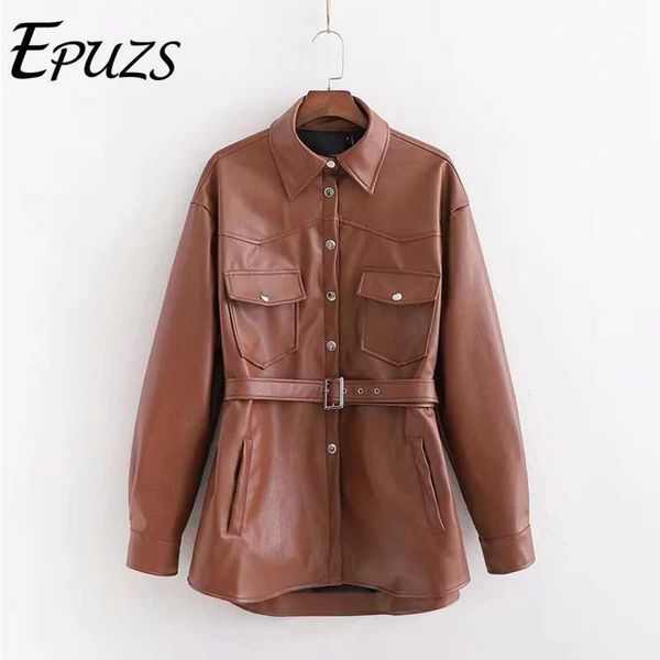 

winter black khaki belt pu leather jacket women biker jacket streetwear rock punk motorcycle coat ladies faux outwear 20191