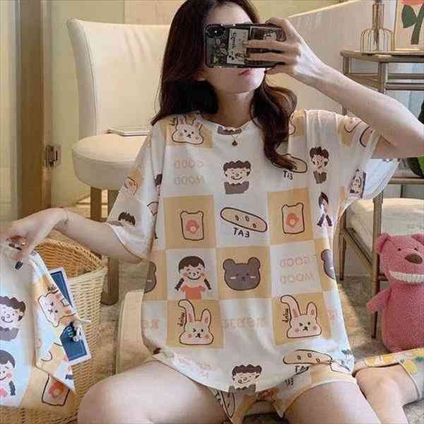 

for womens summer large loose casual style cartoon sleepwear ladies lovely home clothes two piece set pajamas suit, Black;red