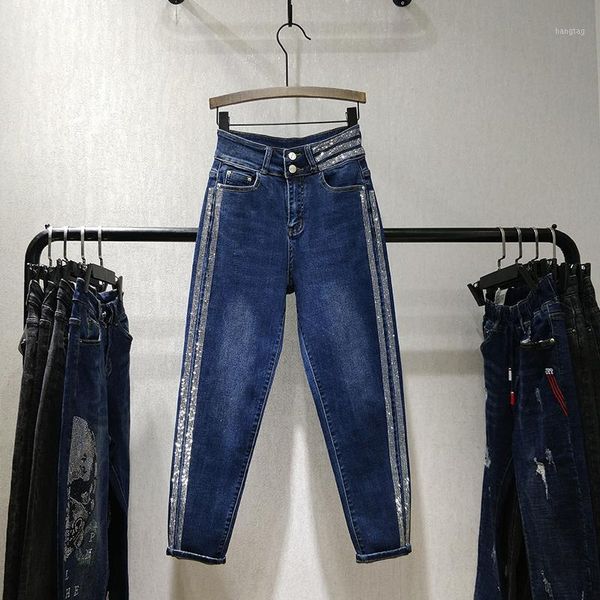 

european drilling high waist jeans women's 2020 spring and autumn harem pants female blue trousers1