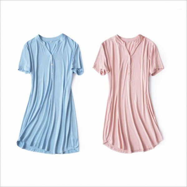 

2020 summer female high-end casual polka dot sleepshirt ladies soft modal nightgown women short sleeve v-neck collar sleepshirt1, Black;red