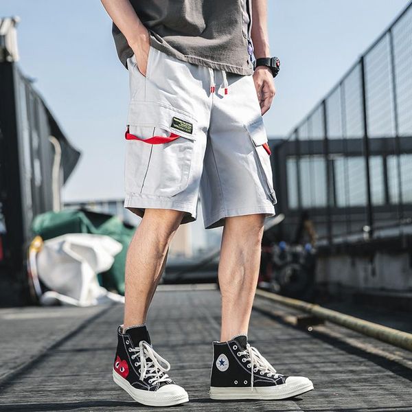 

men's shorts 2021 summer cargo men loose male vintage short fashion hip hop multi pocket clothes, White;black