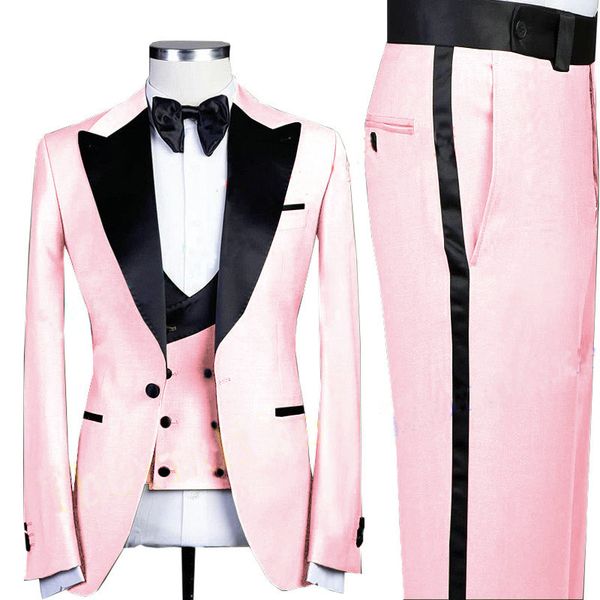 

2022 new designs pink mens suit for wedding groom groomsmen tuxedos for men formal prom party male blazer jacket+vest+pant, Black;gray