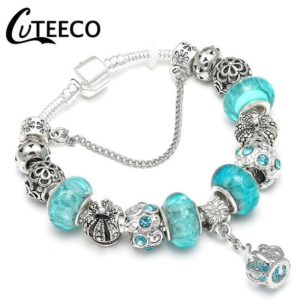 

charm bracelets cuteeco 2021 european lovers trendy jewelry blue crown & bangles beads fits brand femme, Golden;silver