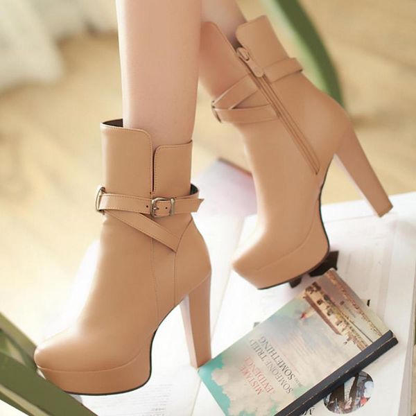 

brand new fashion platform elegant office ladies ankle booties women shoes autumn winter boots big size 43, Black