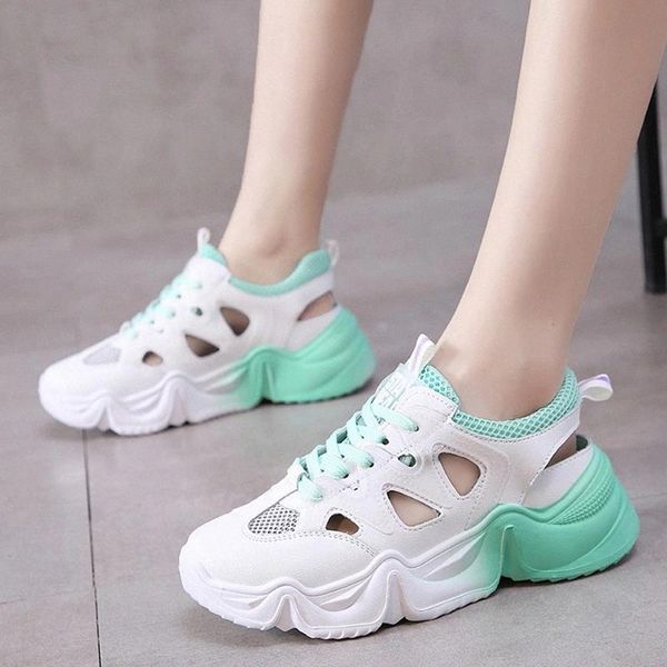 

rimocy fashion hollow out platform sandals women breathable mesh sport thick bottom sandalias woman 2020 fashion lace up shoes #q14z, Black