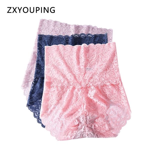 

3pcs briefs with high waist women lace panties seamless underwear big size -xxl culotte femme soft comfortable lingerie 201112, Black;pink