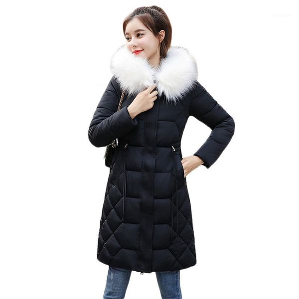 

winter jacket women white fur hooded parkas 2020 autumn new korean slim plus size thick warmth down cotton coats feminina lr8341, Black