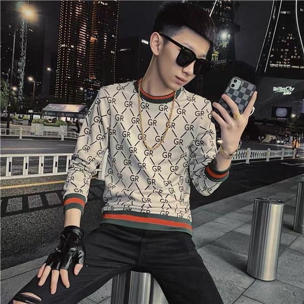 

net red autumn/winter outfit ruffian shuai tide brand fried street coat men's round collar printing with velvet thickened hoodie trend, White;black