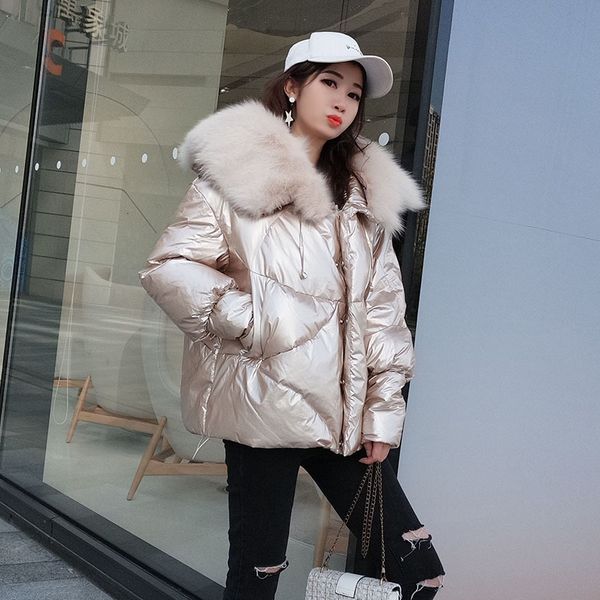 

new 2021 natural fox fur women's collar loosens short white duck thick coat down warm winter jacket 1 m7ei, Black