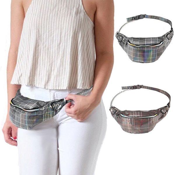 

womens pu waist bag chain fanny pack ladies check pattern belt bags travel mobile phone key pouch small purse girls fashion