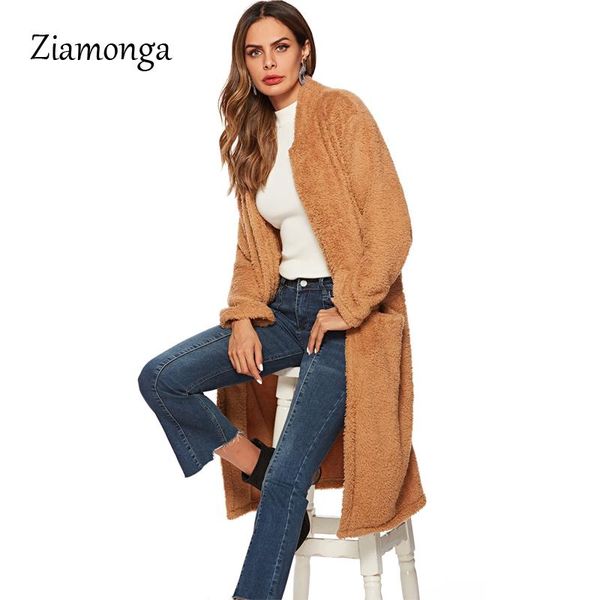

ziamonga 2020 winter new fashion womens teddy woolen x-long oversized coat thick warm outerwear loose clothing, Black