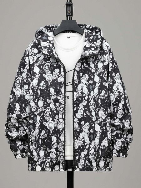 

men allover cartoon graphic hooded jacket without sweatshirt q5s7#, Black;brown