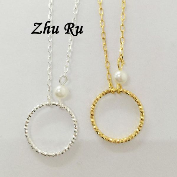 

pendant necklaces present 2021 fashion holiday seaside resort beach jewelry simulated pearl round circle chains necklace, Silver