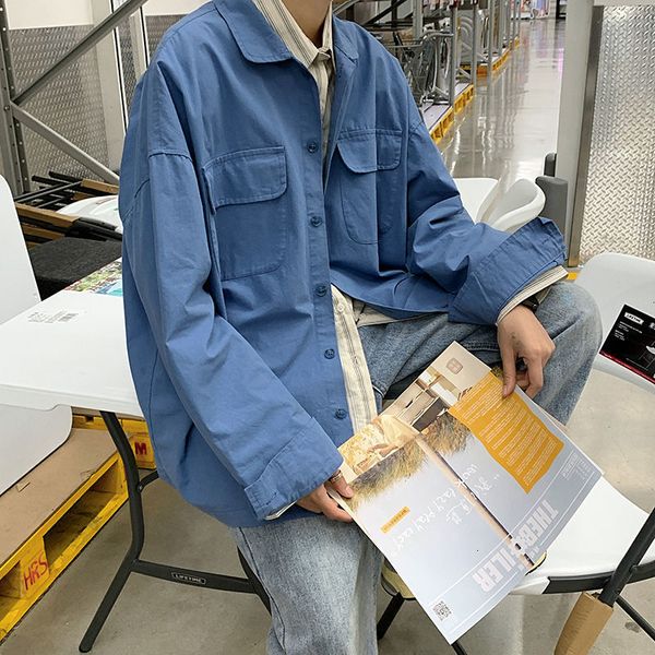 

2021 new privathinker men's casual oversize jackets coat 2021 solid color man shirt coats korean streetwear fq7o, Black;brown