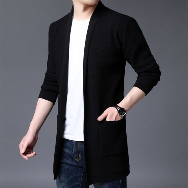 

autumn winter new cardigan men fashion slim fit knitted sweater men big pocket decor v neck men casual long sweaters 5color 201105, White;black