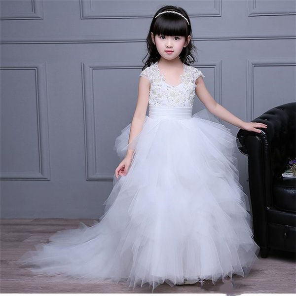 

new arrival flower girl dresses with train appliques party pageant communion dress for wedding little girls kids/children dress, White;blue