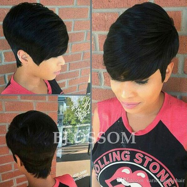 

short lace front wig lace wig pixy human cut hair pixie short full lace wigs human brazilian short hair wigs for black woman, Black;brown