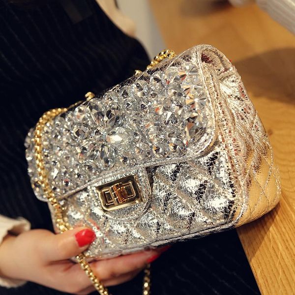 

2020 new designer bags woman clutch promotional ladies leather handbags women messenger bags chain diamonds bag