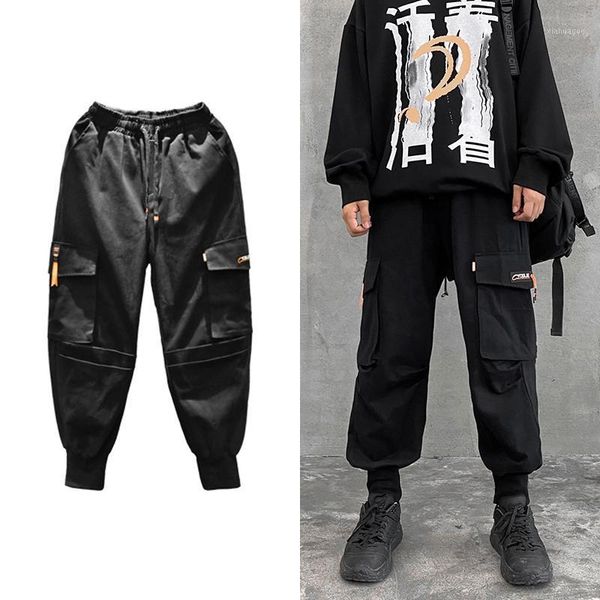 

multi-pocket cargo pants men harajuku hip hop streetwear joggers man elastic waist sweatpants techwear cotton jogger pants1, Black