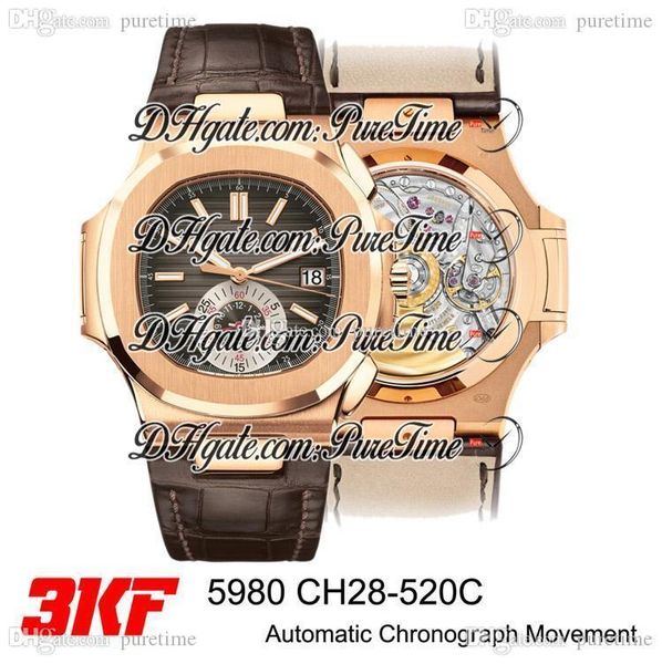 

3kf 5980 ch28-520c automatic chronograph mens watch rose gold brown texture dial stick markers brown leather edition puretime ptpp e5, Slivery;brown