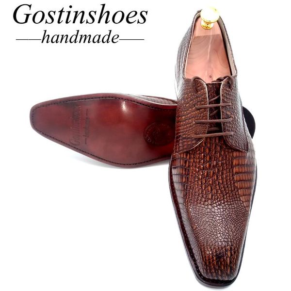 

dress shoes goodyear handmade men oxford formal elegant solid brown leather pointed toe for wedding office gstn005, Black