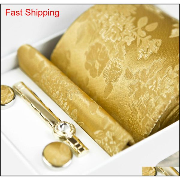 

ties four piece sets floral paisley solid gold yellow champagne mens neckties pocket square tie clip cufflinks qylrtz beauty888, Black;blue
