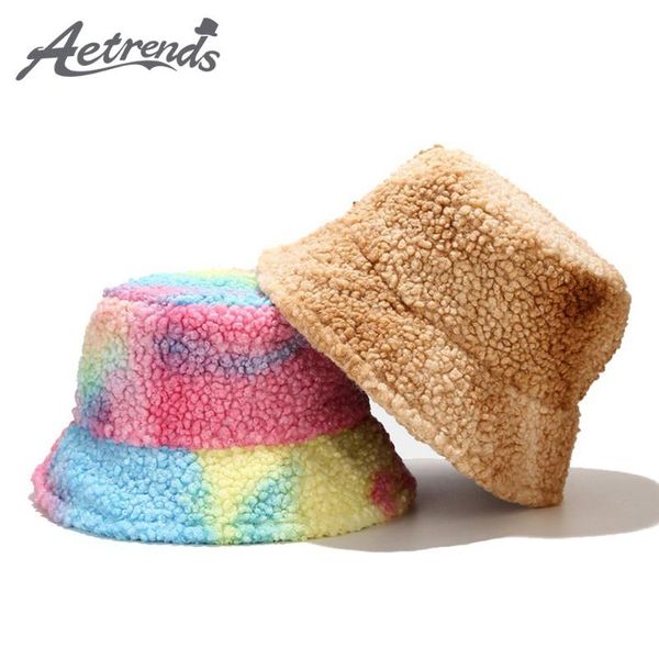 

wide brim hats [aetrends] color printed lamb wool felt bucket cap women outdoor flat fisherman bonnet femme sun hat z-10205, Blue;gray