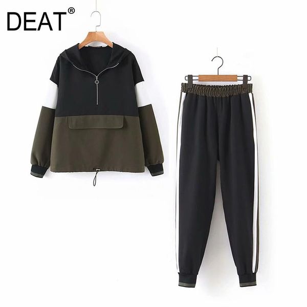

deat] wide leg pants two piece suit new hooded long sleeve black loose fit women fashion tide spring autumn 2020 13t234, Gray