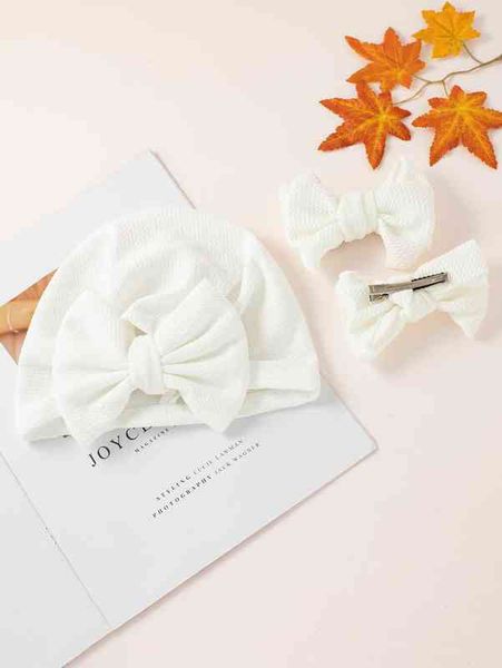 

baby bow decor hat & 2pcs hair clip she, Yellow
