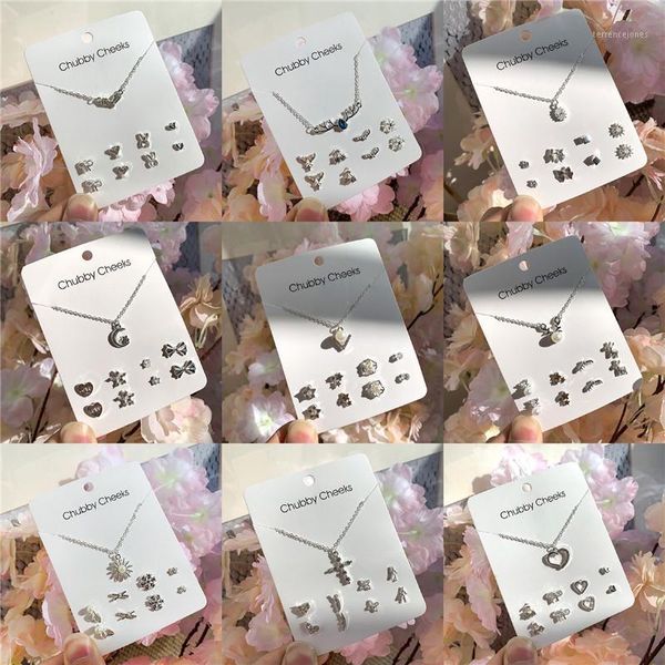 Stud Luokey Koream Style Fashion Piccolo Orecchini divertenti carini Set Silver Cross Heart Moon Girls Girls Jewelery 20211