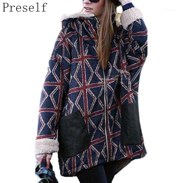 

preself new women winter warm casual thicken plus size outwear print hooded long coat1, Black