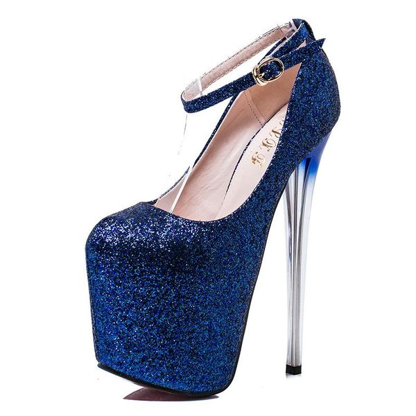 

fashion platform pumps women ultra high stiletto heels 19cm shoes round toe glitters sequins party wedding shoe rtg67, Black