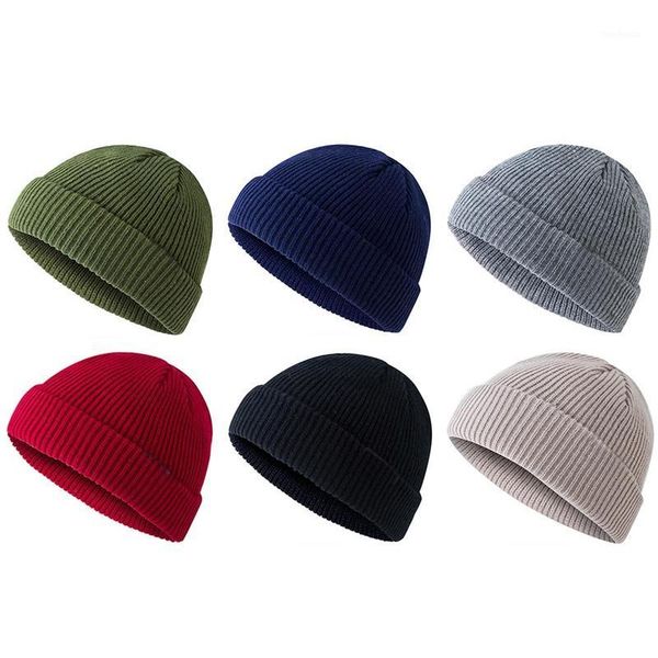 

cycling caps & masks winter cysling ribbed knitted cuffed short melon cap retro ski fisherman docker beanie hat1, Black