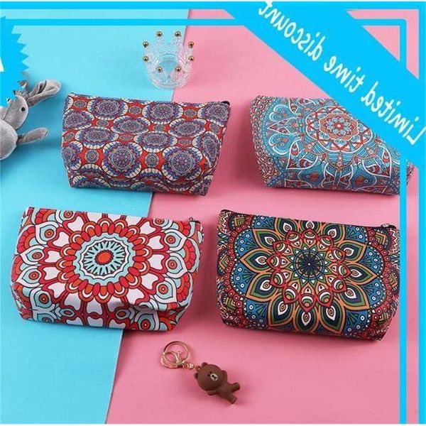 

100pcs 2020 new women geometric printed canvas multifunctional makeup bag zipper toilertry organize storage pouch