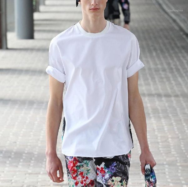 

s-6xl2020 shirt solid color pullover short-sleeve shirt roll-up hem thin thread male brief1, White;black