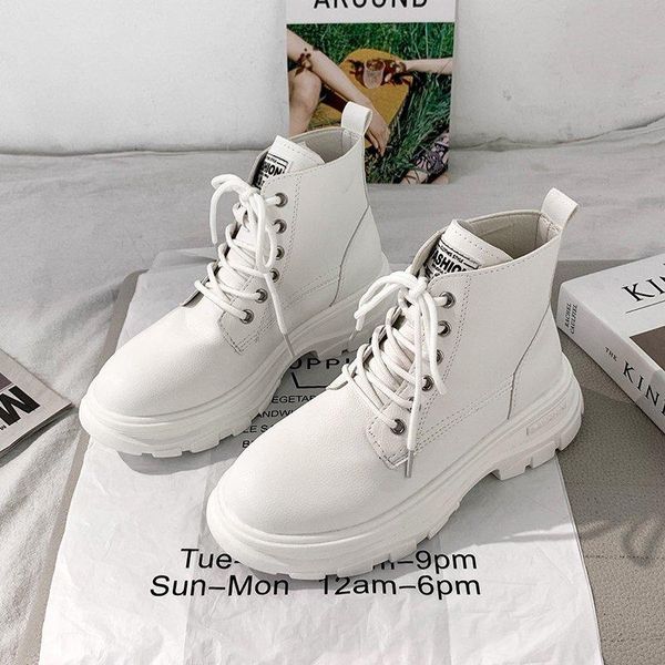 

women winter white boots fashion platform ankle motorcycle boot lace up combat snow shoes woman 2021 new winter botas, Black