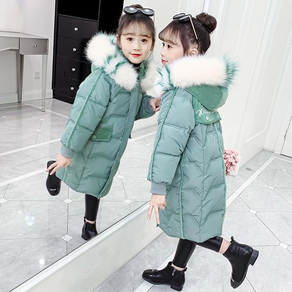 

down coat 2021 girls winter jacket thicken warm kids big fur hooded coats children's outwear, Blue;gray