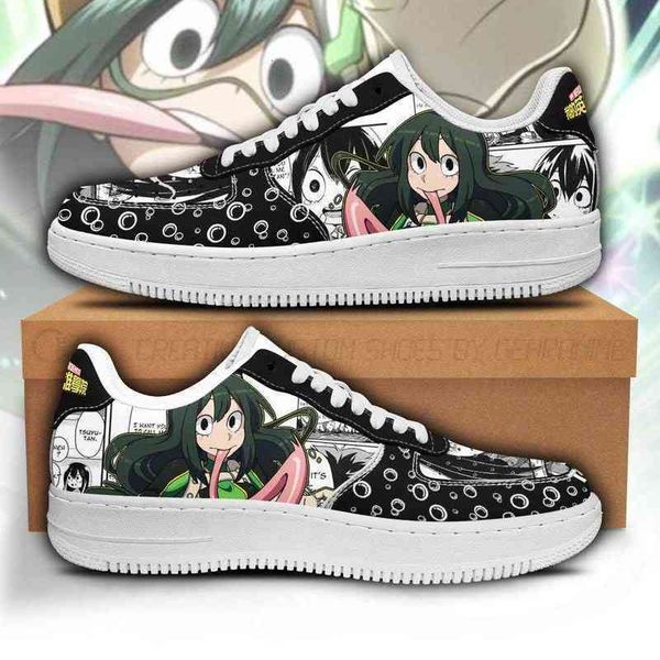 

asui sneakers tsuyu custom my hero academia anime shoes fan gift, Black;white