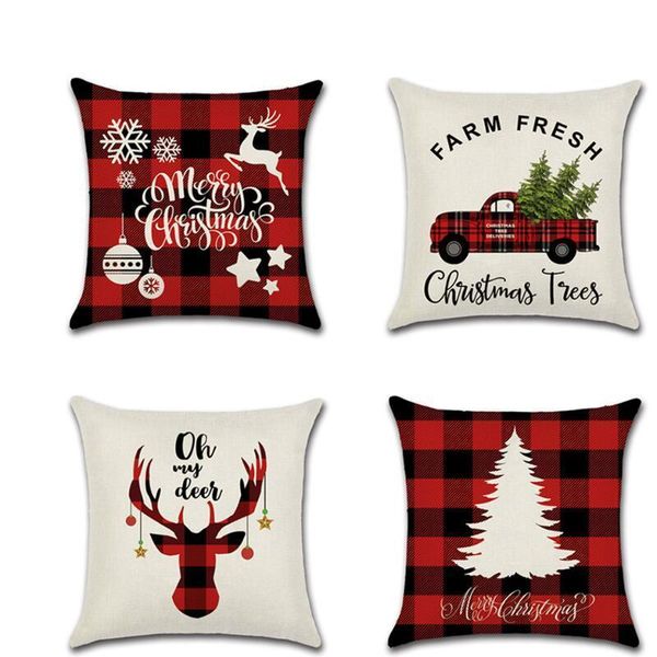 

marry case canvas 45*45cm elk printed individual package christmas pillow cover retro plaid pillowcase dhe1395